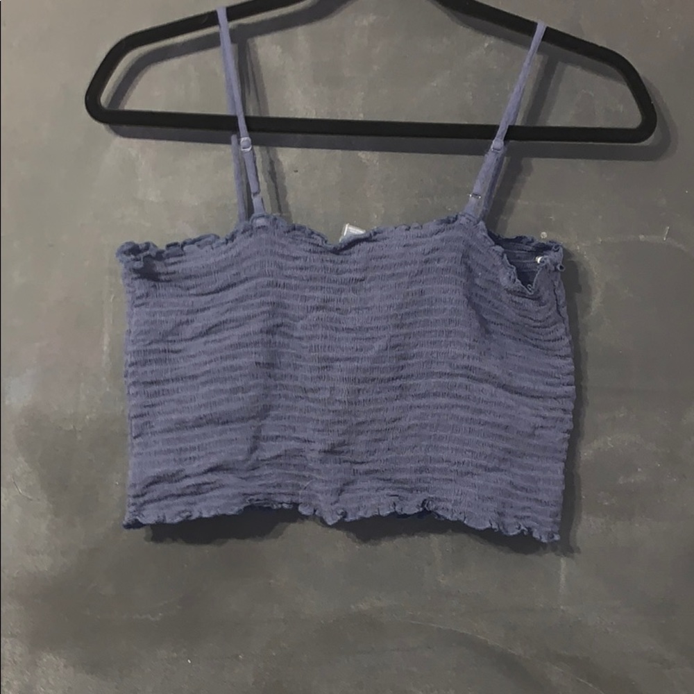 Navy Blue Ruched Crop Top - Picture 2 of 3